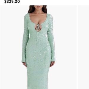 House of CB Mint Green Long Sleeve Sequin Dress